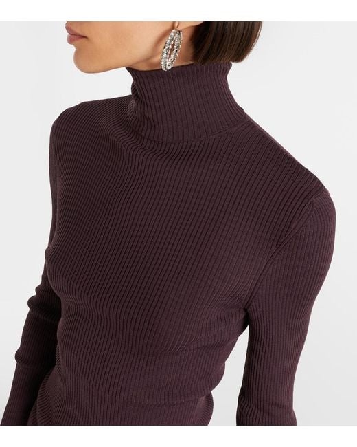 Wolford Purple Ribbed-Knit Virgin Wool Turtleneck Top