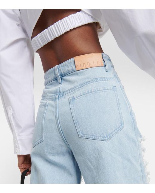 Dion Lee Blue Distressed Low-Rise Wide-Leg Jeans