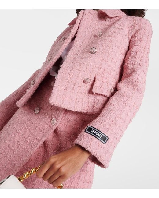 Versace Pink Double-Breasted Boucle Tweed Jacket