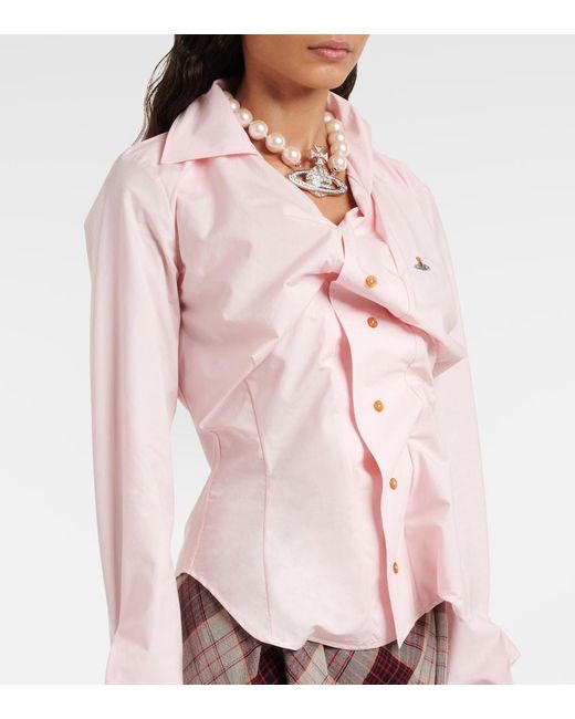 Vivienne Westwood Pink Orb Gathered Asymmetric Cotton Shirt