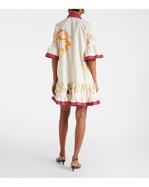 LaDoubleJ White Choux Floral Cotton Poplin Shirt Dress