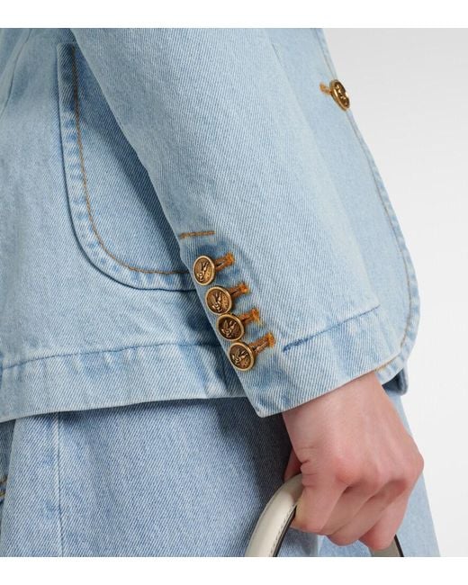 Etro Blue Embroidered Denim Blazer