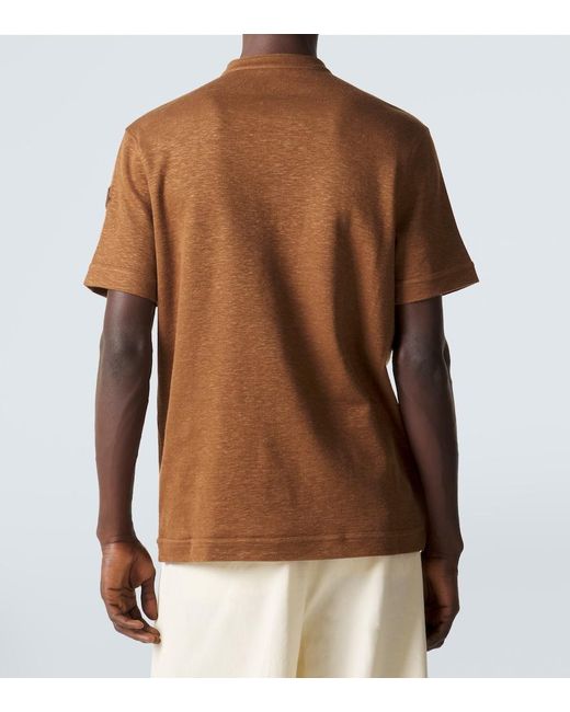 Moncler Brown Cotton And Linen-Blend Polo Shirt for men