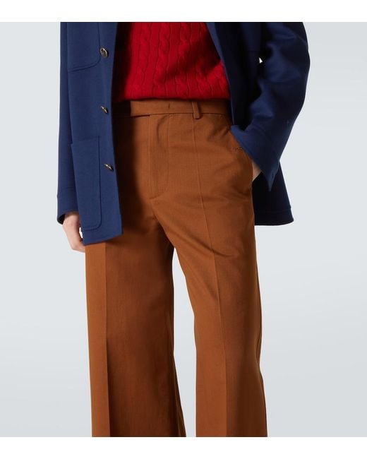 Valentino Brown Cropped Cotton Gabardine Wide-Leg Pants for men