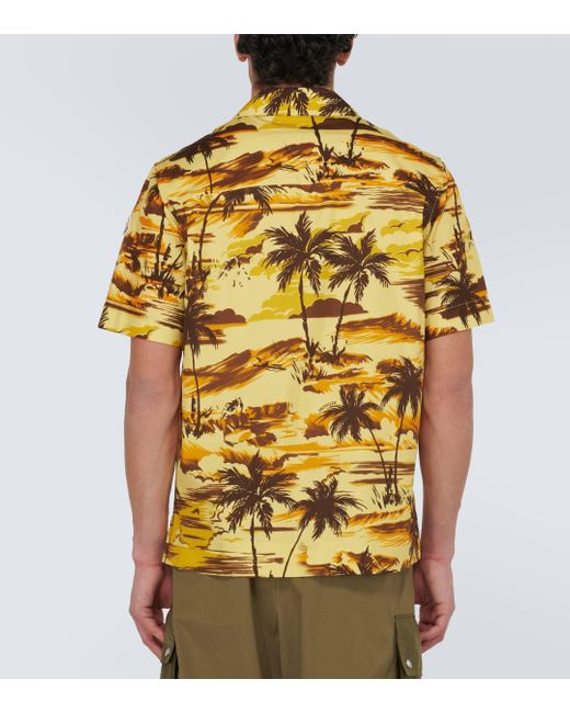 Moncler Yellow Printed Cotton Poplin Shirt for men