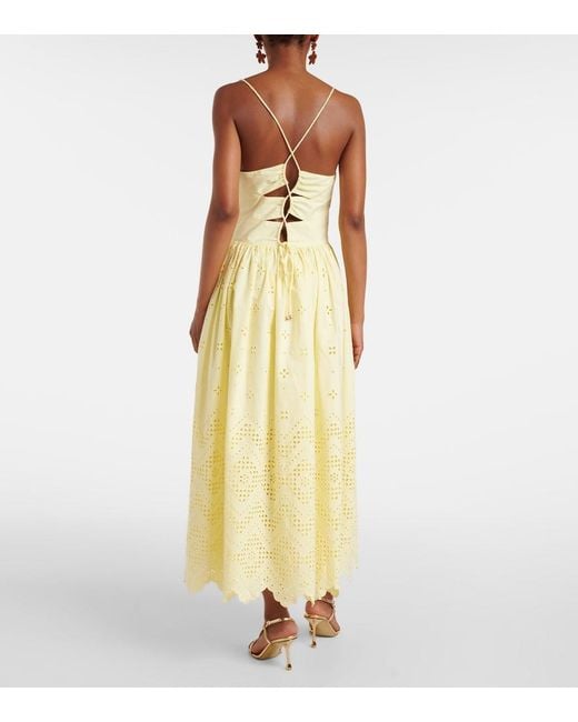 Self-Portrait Yellow Broderie Anglaise Cotton Midi Dress