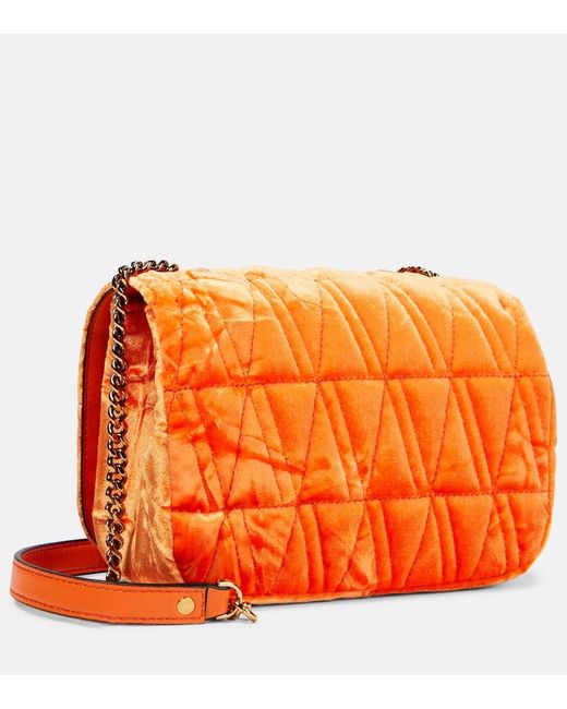 Versace Orange Virtus Small Velvet Shoulder Bag