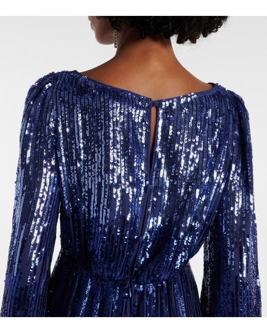 Rixo Blue Coco Sequined Midi Dress