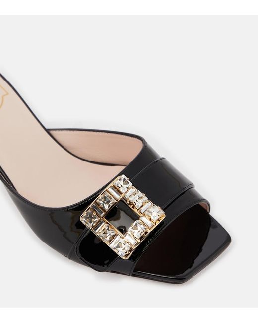 Roger Vivier Black Bikiviv Embellished Patent Leather Mules