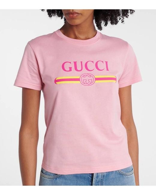 Gucci Pink Cotton Jersey T-Shirt With Logo Print