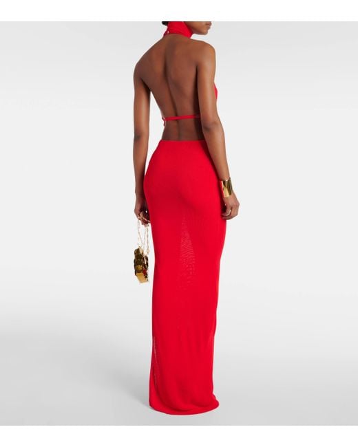 AYA MUSE Red Scarf-detail Maxi Dress