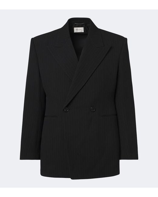 Saint Laurent Black Chalk Stripe Wool-Blend Grain De Poudre Blazer for men