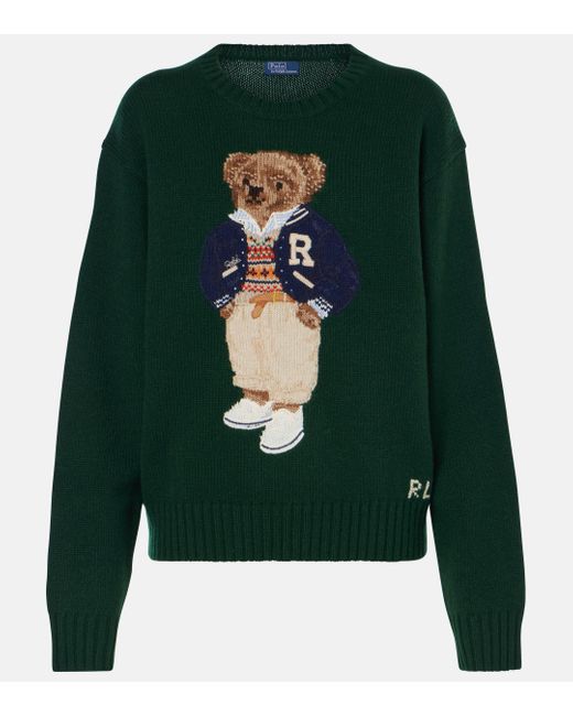 Polo Ralph Lauren Green Polo Bear Wool And Cashmere Sweater