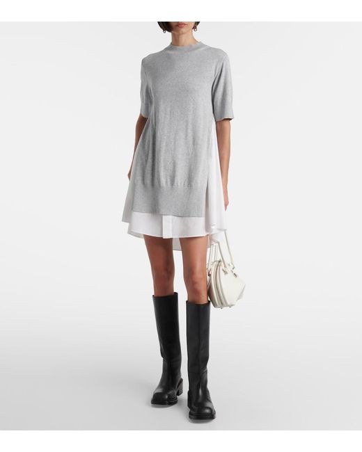 Sacai White Layered Cotton Minidress