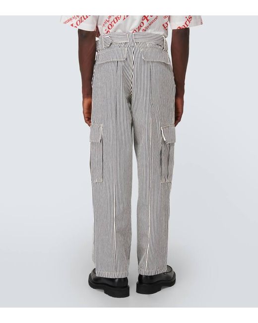 KENZO Gray Striped Straight Cargo Jeans for men