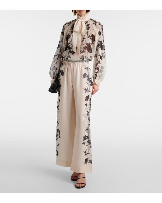LaDoubleJ Natural Printed Silk Palazzo Pants