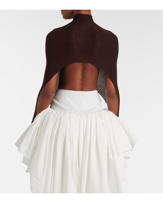 Alaïa Brown Open-Back Silk-Blend Turtleneck Top