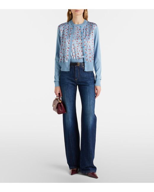 Dolce & Gabbana Blue Floral Silk Sweater Vest