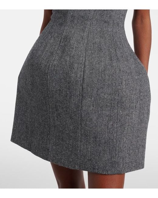 Self-Portrait Black Herringbone Wool-Blend Bustier Dress