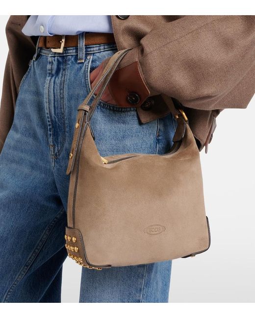 Tod's Brown Sacca Mini Suede Shoulder Bag