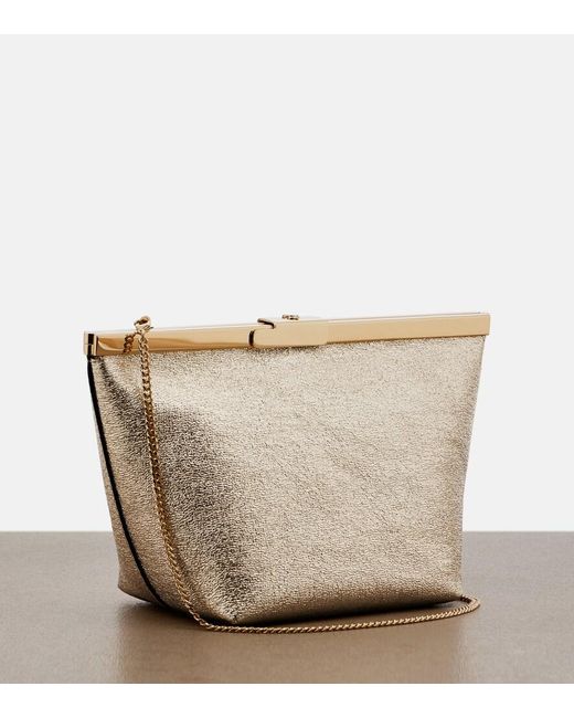 Jimmy Choo White Ganache Metallic Leather Clutch