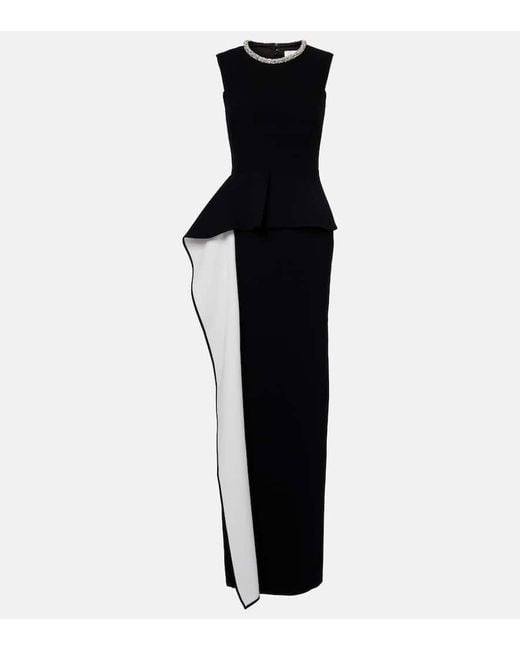 Roland Mouret Black Embellished Peplum Satin Crepe Gown