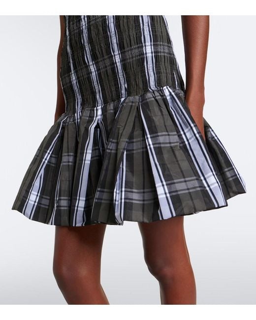 Patou Black Checked Shirred Minidress