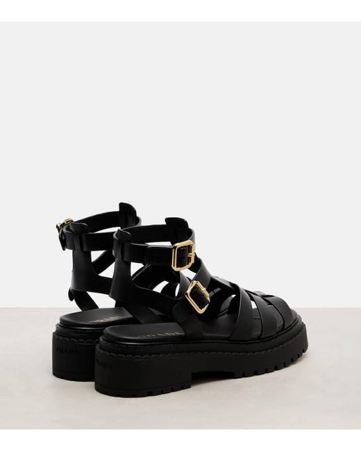 Prada Black Leather Sandals