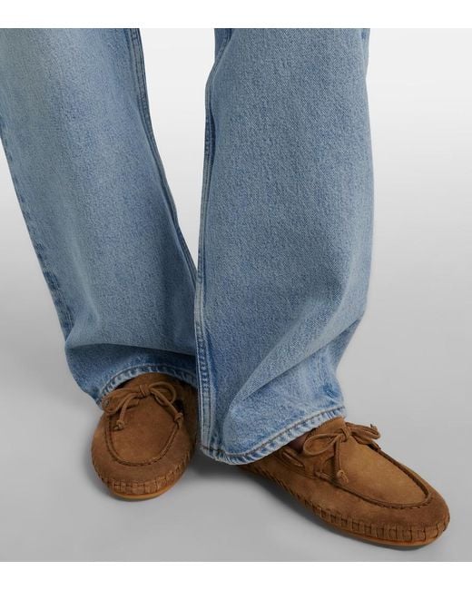 Le Monde Beryl Brown Driver Embroidered Suede Loafers