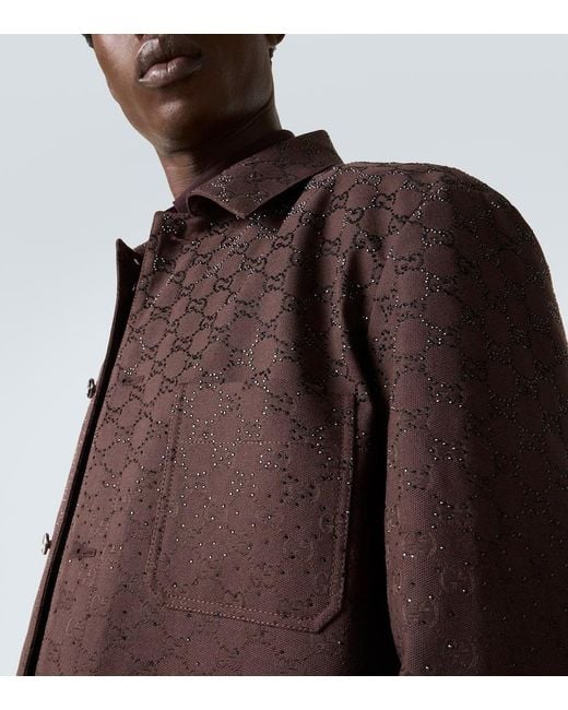 Veste Gg En Coton Melange A Ornements Gucci pour homme en coloris Brown