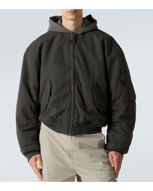 Balenciaga Black Cotton-Blend Hooded Bomber Jacket for men