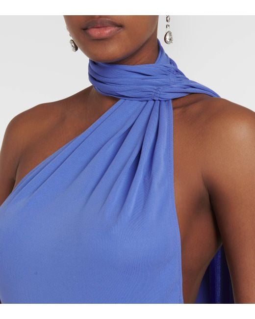 Alex Perry Blue Scarf-detail Open-back Jersey Gown