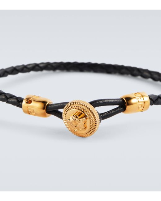 Bracelet Medusa en cuir a logo Versace pour homme en coloris White