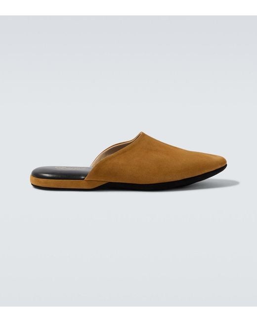Charvet Brown Leather-Lined Suede Slippers for men