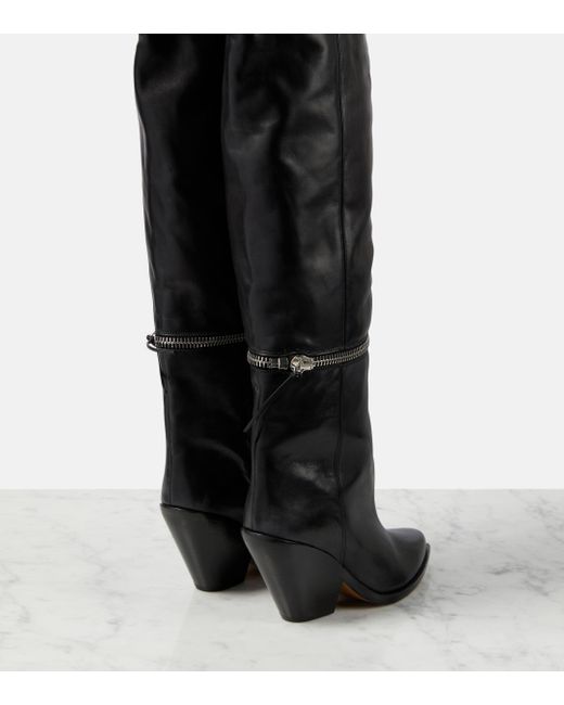 Isabel Marant Black Lelodie Leather Over The Knee Boots