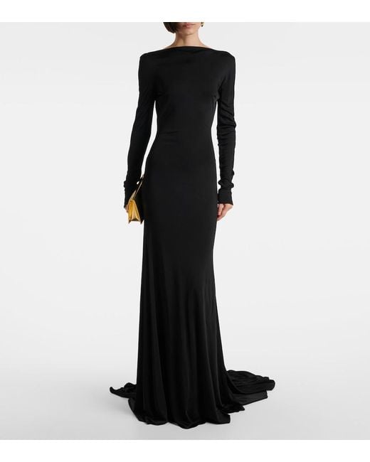David Koma Black Gathered Jersey Gown