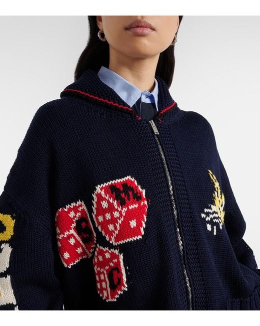 Stella McCartney Blue Intarsia Cotton Zip-Up Cardigan