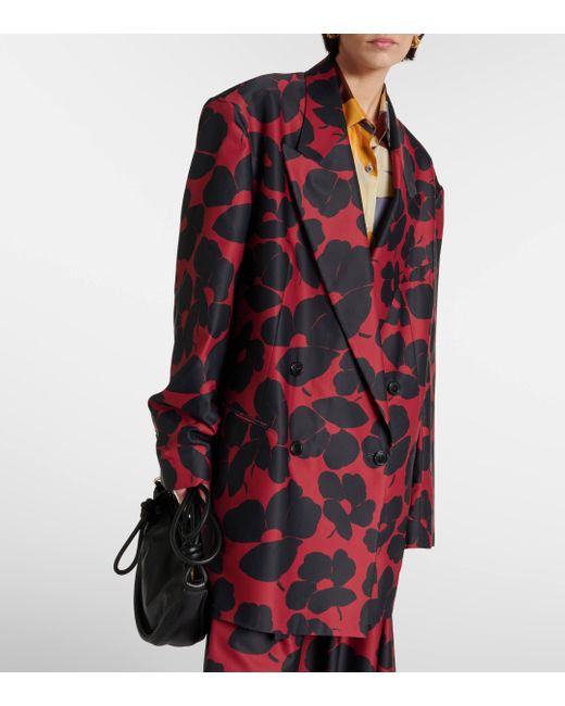 Dries Van Noten Red Floral Double-breasted Blazer