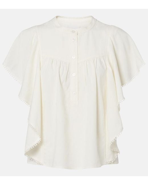 Isabel Marant White Marlie Ruffled Crochet-Trimmed Blouse