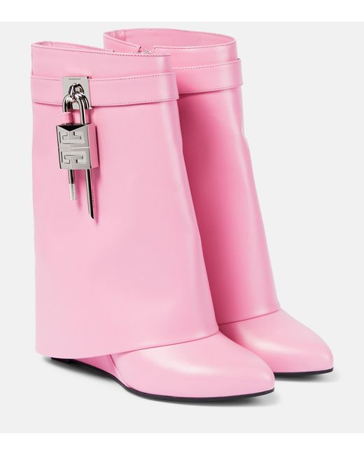 Givenchy Pink Shark Lock Leather Ankle Boots