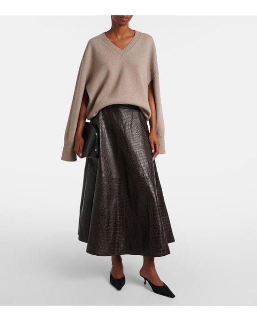 Rohe Black Crocodile-Effect Leather Midi Skirt