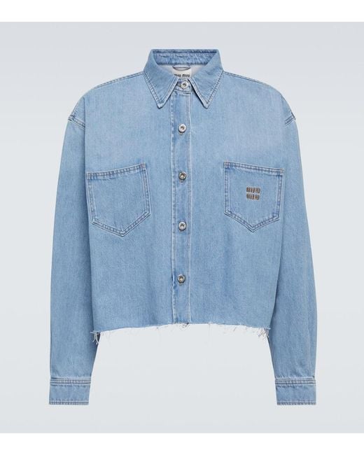 Miu Miu Cropped Denim Shirt in Blue for Men | Lyst