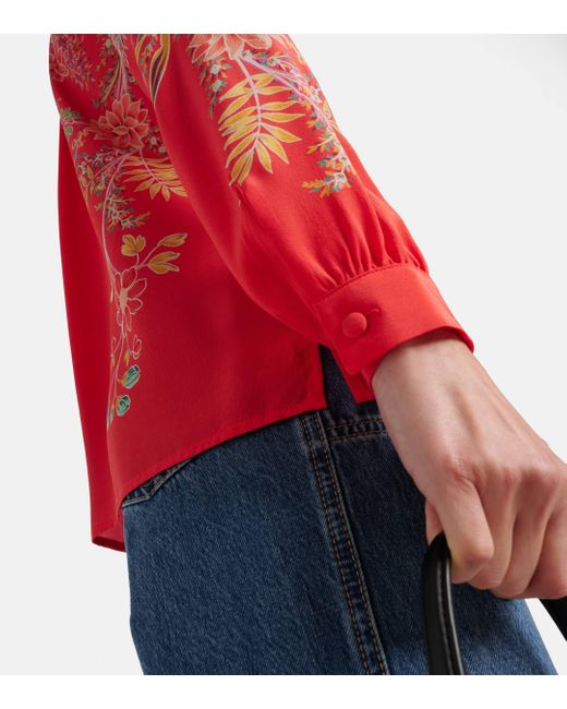 Etro Red Floral Silk Crepe De Chine Shirt
