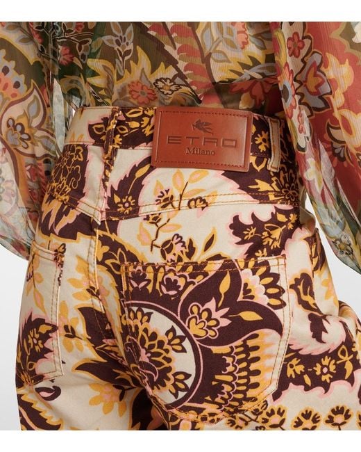 Etro Natural Floral High-Rise Wide-Leg Jeans
