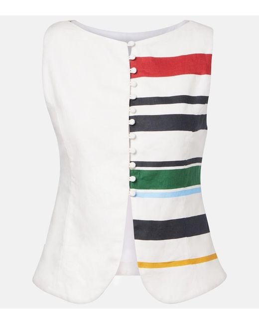 Cala De La Cruz White Genova Striped Linen Top