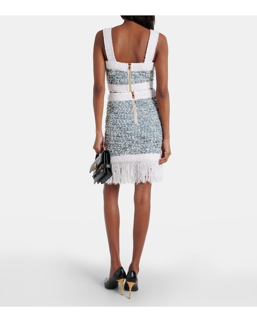 Balmain Blue Tweed Denim Crop Top