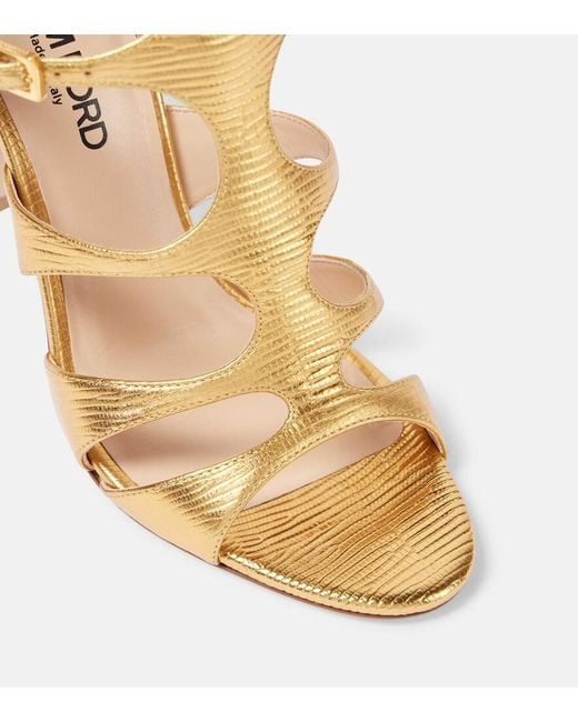Tom Ford Metallic Laminated Leather Sandals With Croco Print