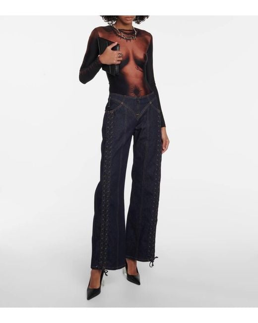 Jean Paul Gaultier Black Tattoo Trompe-L'Oil Jersey Bodysuit