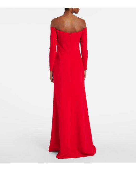 Carolina Herrera Red Draped Off-Shoulder Crepe Gown