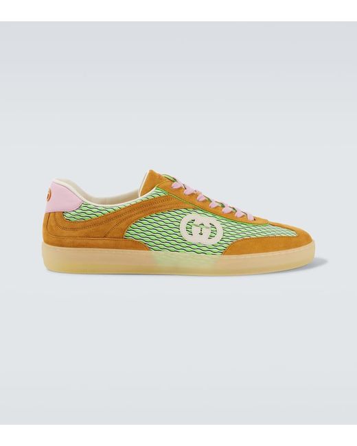 Gucci Yellow G75 Suede-Trimmed Sneakers for men